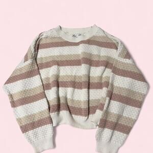 Hollister pink and white striped knit oversized look sweater Size Large